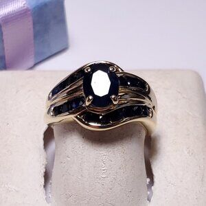 Estate 2.10cttw Natural Oval & Rd Blue Sapphire Channel 14Kt YG Swirl Ring#23455